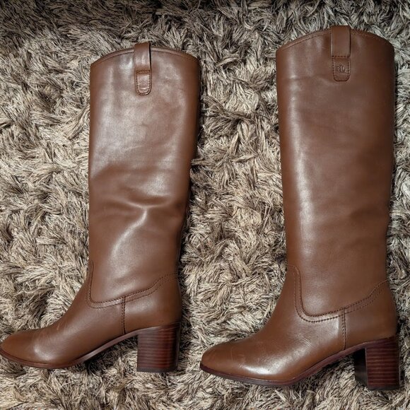 Ralph Lauren Carla Burnished Dark Mahogany Leather Tall Boot 8 NEW SOLD OUT - Picture 3 of 9